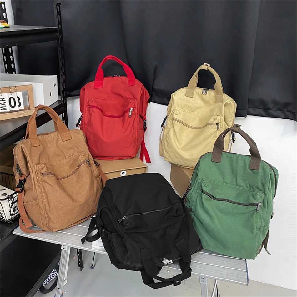New Solid Color Women Canvas Backpack Vintage School for Teenage Girl 2024 Outdoor Travel Handbag Purses Book Bag Rucksack S250729