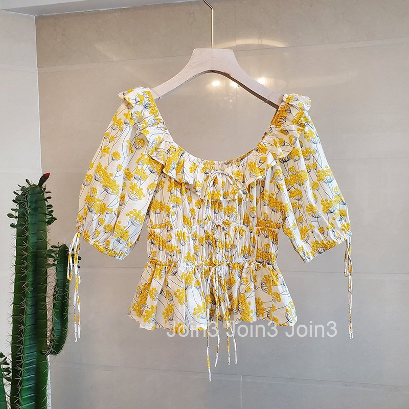 Quality Summer New French Style Little Fragrance Milk Shirt Womens Top Waist-Cinching for Dates and Outings