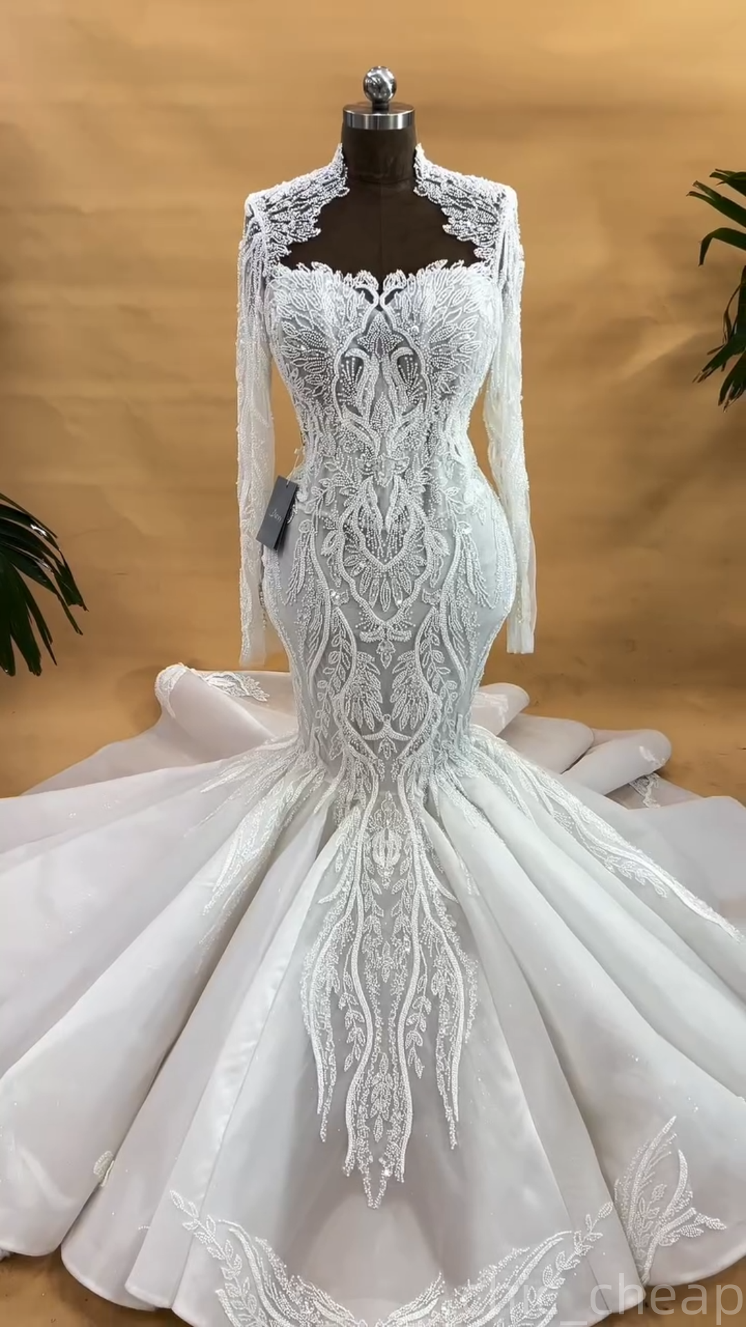 2025 Aso Ebi Plus Size Ivory Mermaid Wedding Dress Sequined Tulle Sheer Neck Full Sleeves Vintage Bridal Gowns Dresses ZJ0684