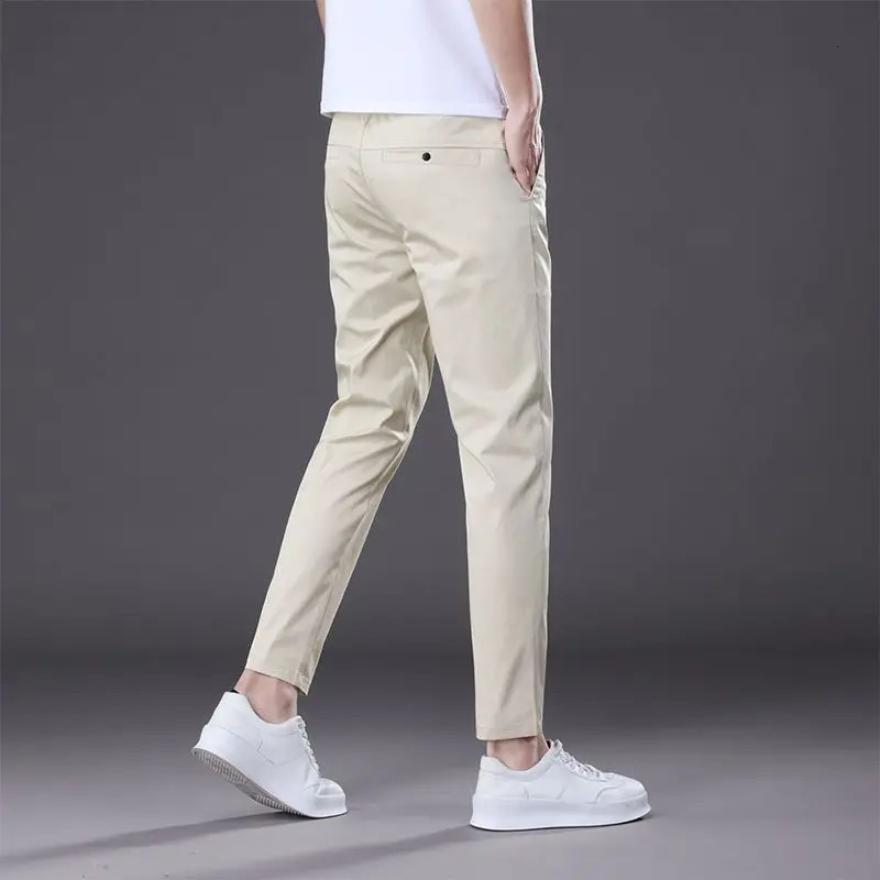 2025 Summer AnkleLength Pants Men Straight Fit Fashion Thin Clothing Solid Color Casual Trousers Male 2838 250717