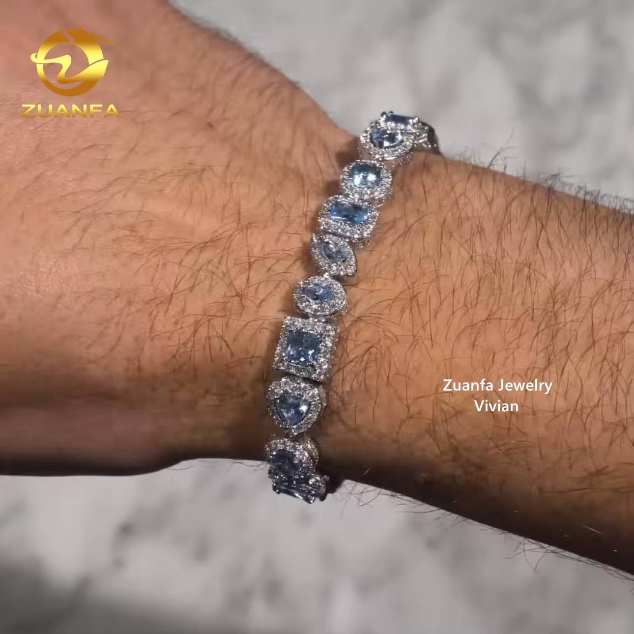 Iced Out D Color VVS Moissanite Diamond Sterling Silver 925 Hip Hop Jewelry Cuban Link Bracelet Moissanite Diamond Bracelet