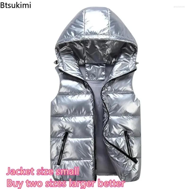 Men's Vests Hooded Vest Coats Fashion Glossy Waterproof Design Couple Down Cotton Lightweight Casual Waistcoat Male Parkas