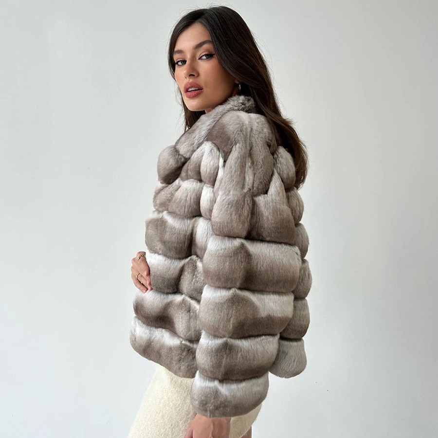 Women Chinchilla Fur Jacket For Women Natural Fur Coat Fluffy Jacket Rabbit Fur Coat Women Selling Clothes For 250723