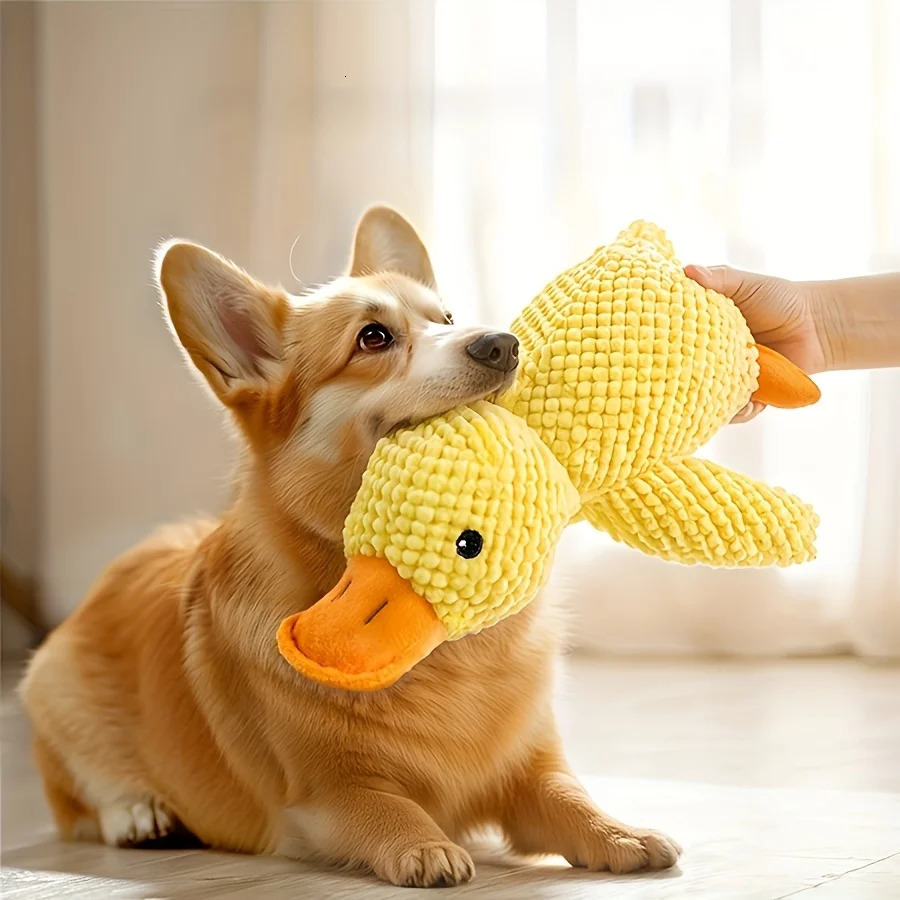 Plush Squeaky Duck Dog ToyBiteResistant Soft Chew Toy for Medium to Small Breeds with Interactive Sound Effects Play Training 250729