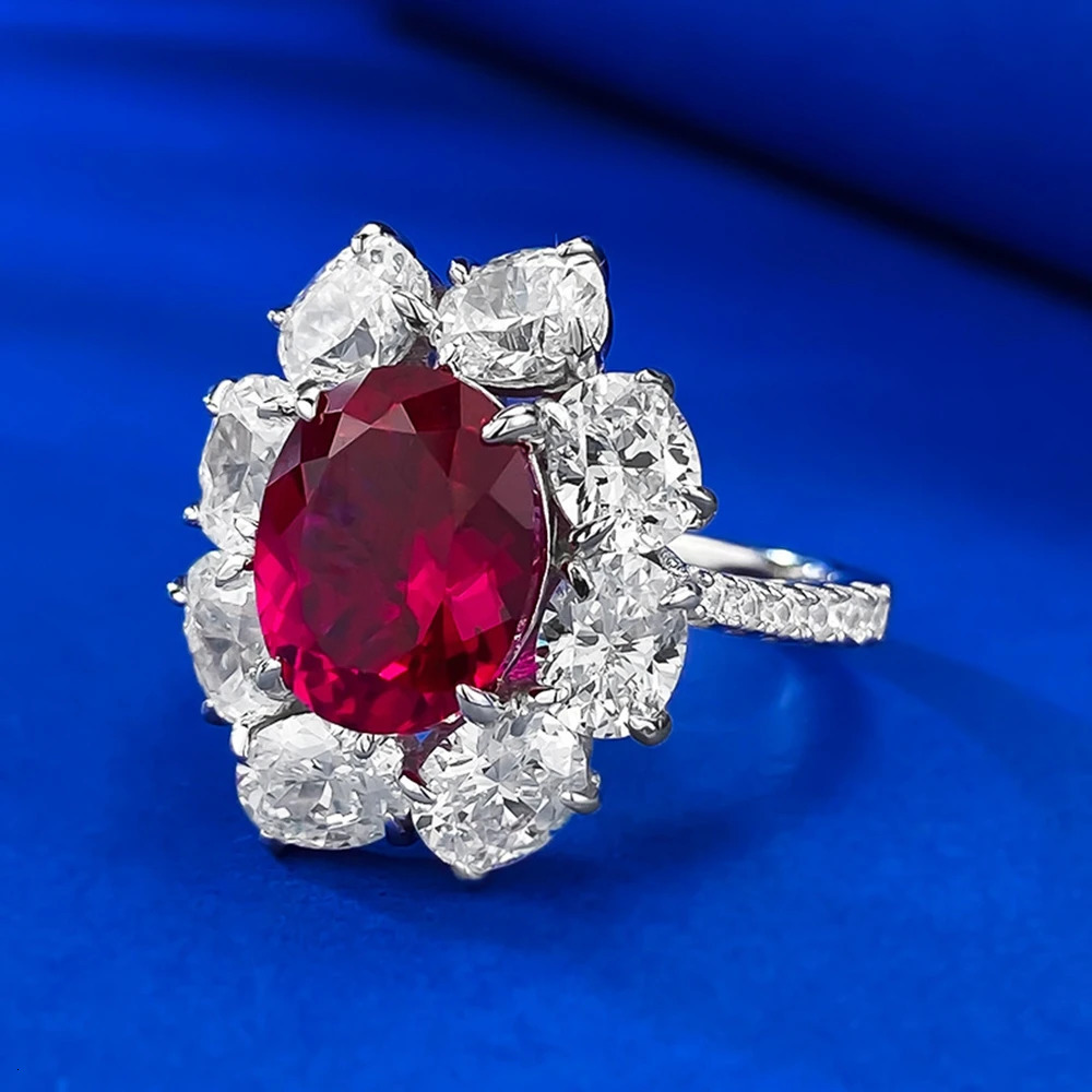 Wong Rain 100% 925 Sterling Silver Oval 8*10 MM Ruby High Carbon Diamond Gemstone Vintage Women Ring Wedding Engagement Jewelry 250729
