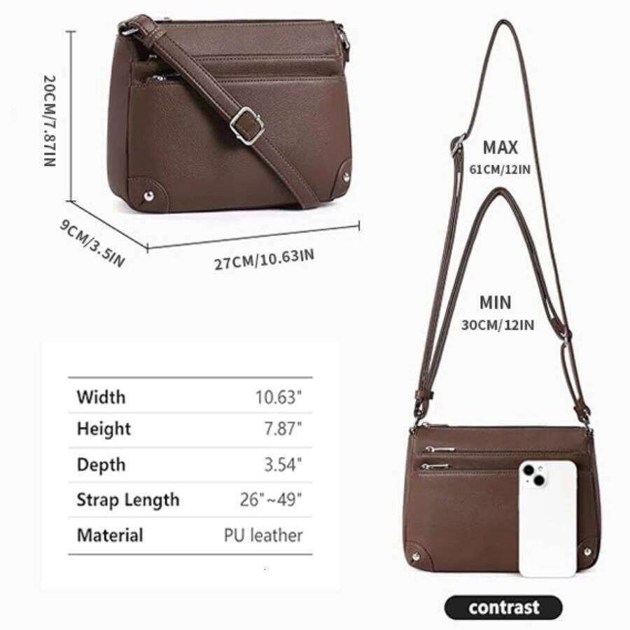 Women's Bags Designer Women's Bags Designer Solid Color Crossbody Bags For Women, Vegan Leather Shoulder Bags, Vintage Double Zipper Handbag