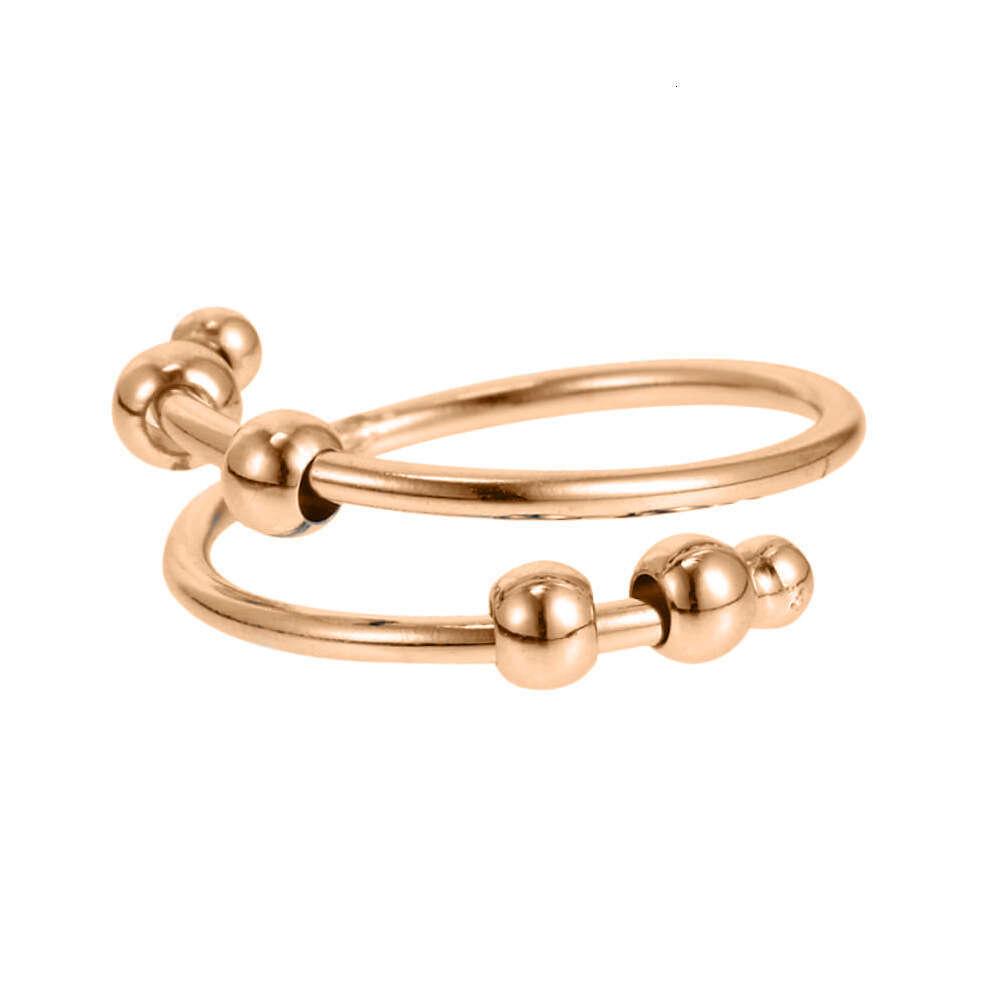 Hot Selling Creative Personality Open Stainless Steel Double Layer Rotating Round Bead Anxiety Relief Ring