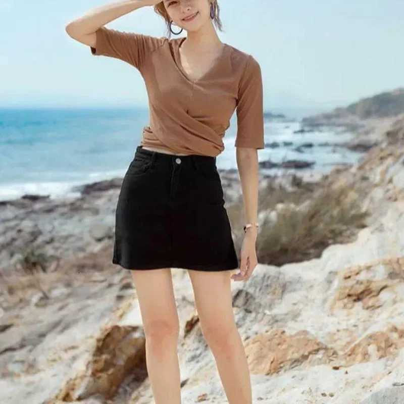 Lucyever Black White Womens Mini Skirts Korean Style High Waist Pockets A-Line Skirt Female Casual All-match Basic Short Skirts R250728