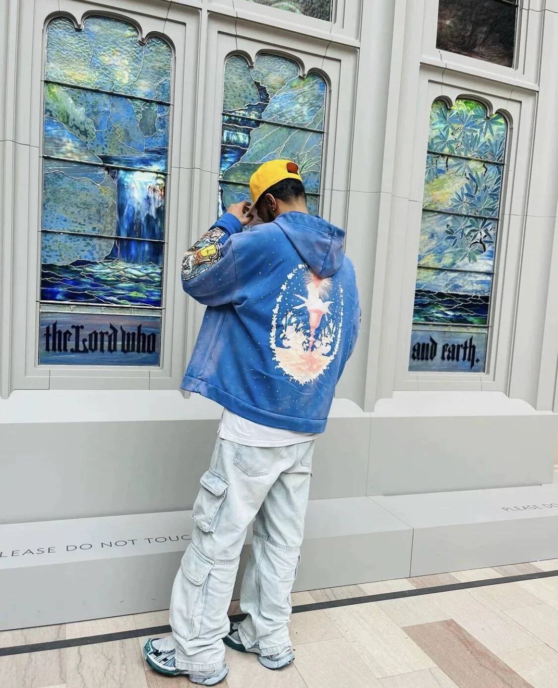 European And American Cartoon Print Plush Flannel Hoodies For Men Retro Distressed Graffiti Dyed Foam Printed Hoodie Y2k Vintage