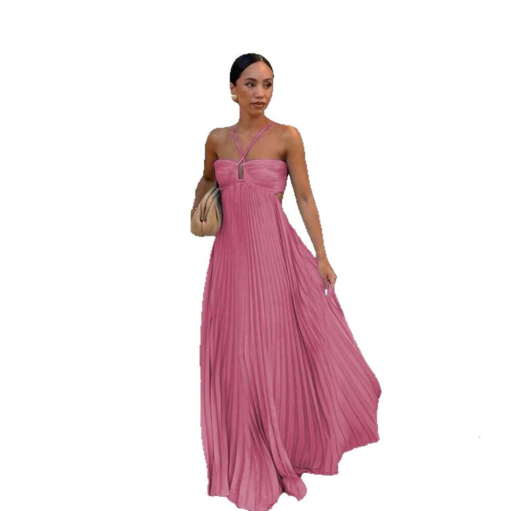 2025 Summer New European and American Cross-Border Trade Solid Color Strapless Pleated Sleeveless Camisole Dress In Stock