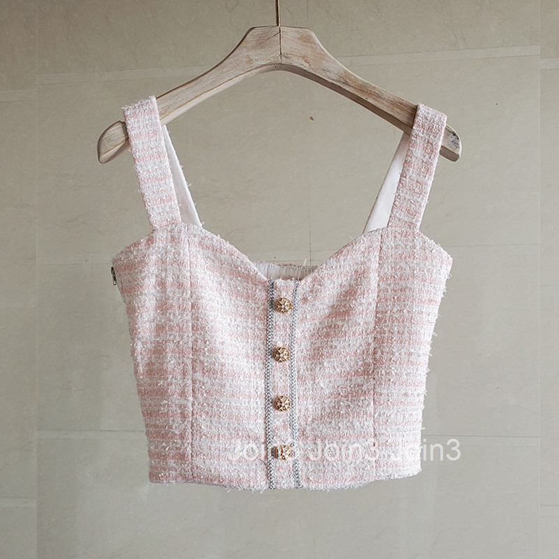 Fashion Autumn New Elegant Tweed Petite Heightening Fragrant Inner Camisole Vest Jacket for Women