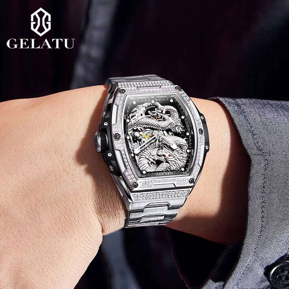 GELATU 6021 Top Brand Fashion Mechanical Watch For Men Hollow Waterproof Luminous Men's Wristwatch Original Man Watches