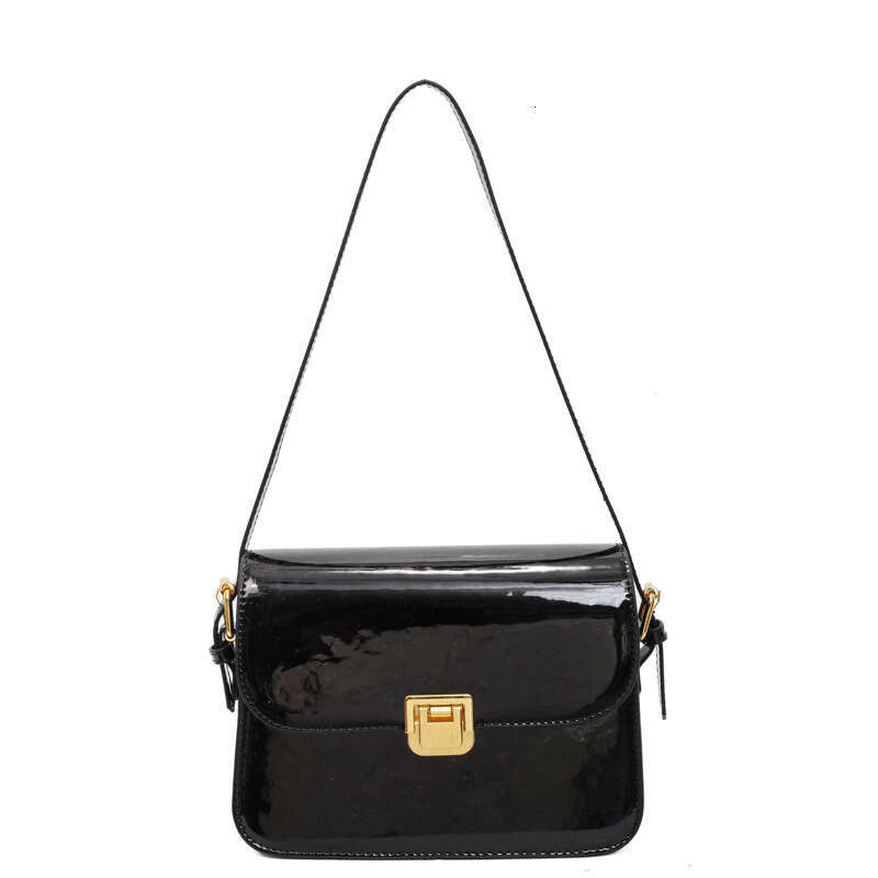 Elegant Patent Leather Small Square for Women 2025 New Lock Buckle Crossbody Solid Color Versatile Shoulder Underarm Bag Casual