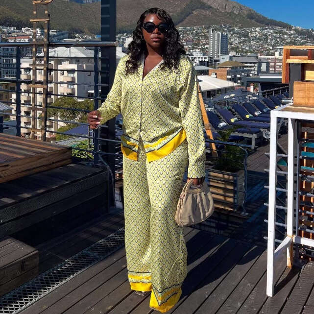 Women's Long Sleeve Cardigan Shirt Wide Leg Pants Printed Plus Size Casual Stylish Versatile Two-Piece Set B5