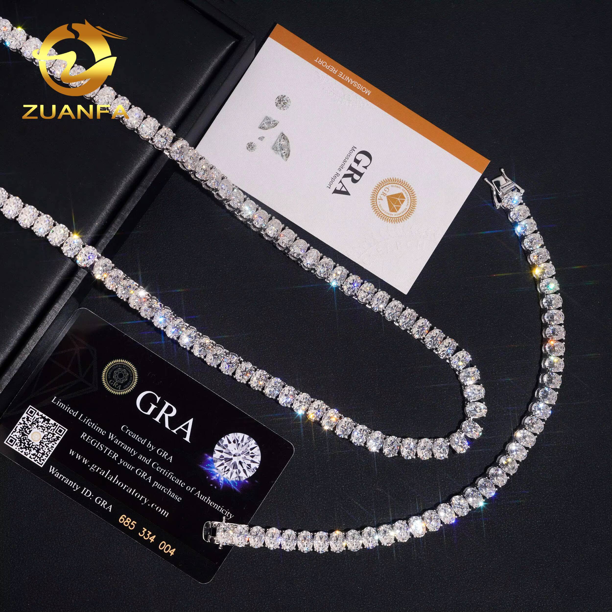 5X7mm Moissanite Pass Diamond Tester GRA Certificated Diamonds 925 Silver Gold Plated Oval Cut Moissanite Cuban Link Chain