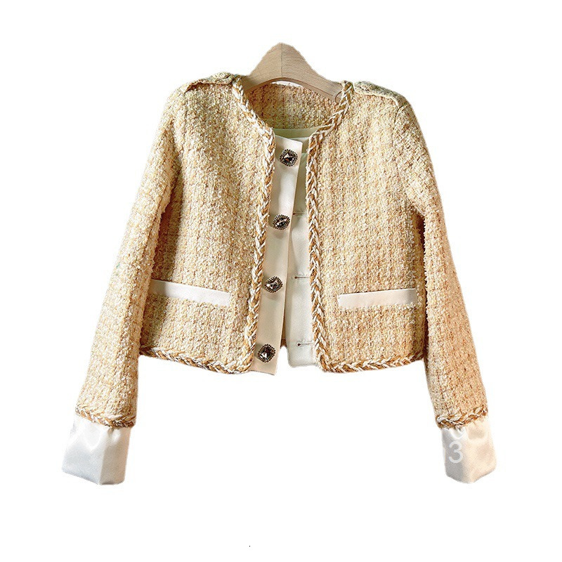 New Spring Autumn Winter French Style Small Fragrance Coat for Women Elegant Single Row Diamond Button Patchwork Edge Long Sleeve Short Coat for Women