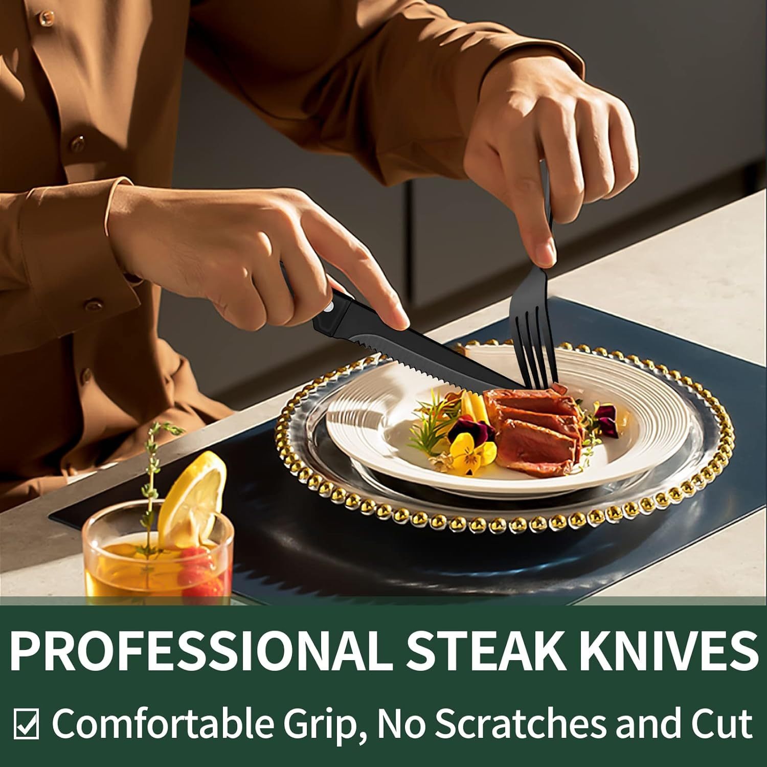 24-Piece Stainless Steel Flatware Set for 4 Includes 8 Steak Knives Mirror Polished Silverware Cutlery Set Dishwasher Safe Rust-Resistant