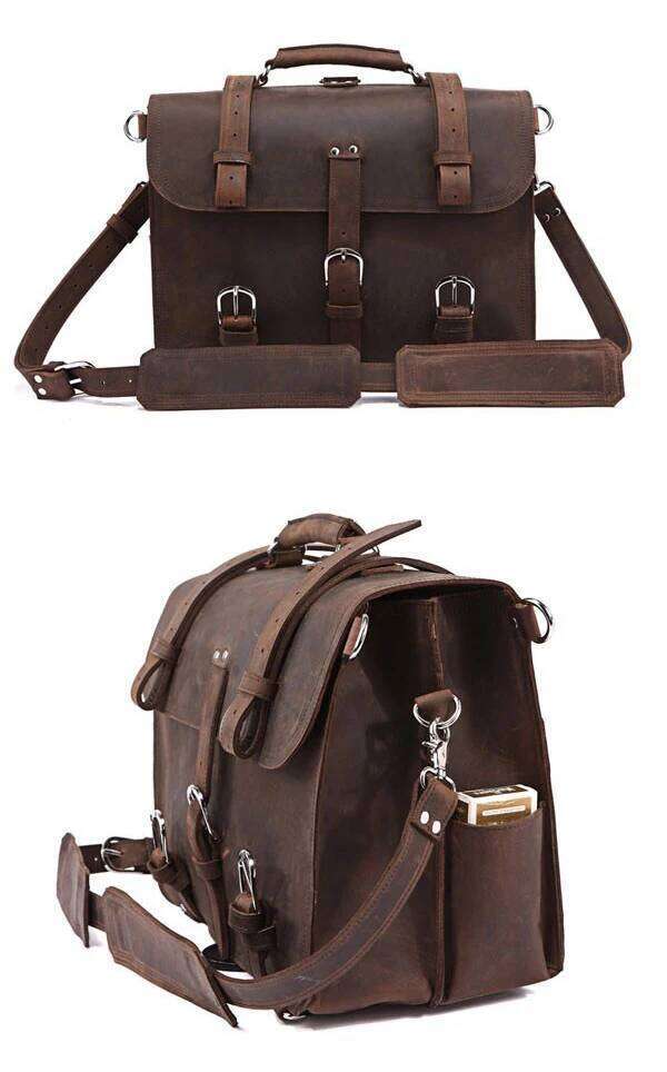 Vintage Men's Genuine Backpack Duffle Bag Crazy Horse Leather Lage Travel Tote 100% Authentic