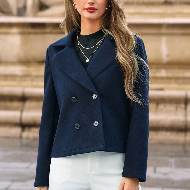 Womens Blazer High Street Autumn Winter Navy Blue Fashion Long Sleeve Sexy Jacket Short Female Versatile Coat Clothing Top 250729