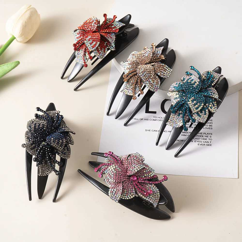 Double Flower Rhinestone Duckbill Hair Claws Clips Hairpins For Girls Women Fashion Hair Grip Barrettes Ponytail Hair Accessories Z250729