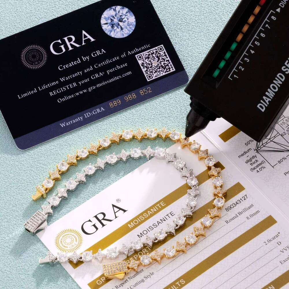 Exquisite 5mm Moissanite Star Tennis Bracelet Sparkling Sterling Sier With Secure Spring Clasp Necklaces Unisex