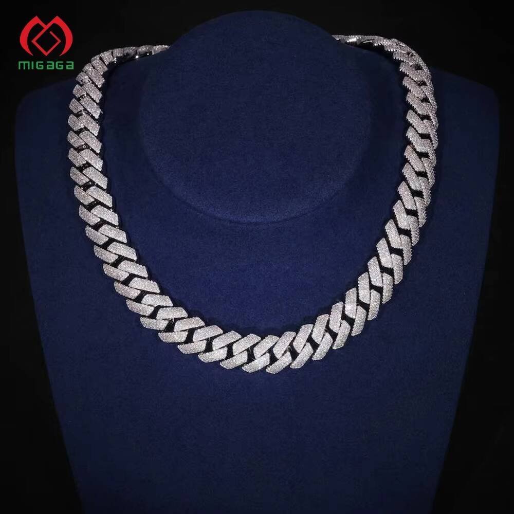 Factory Supply Discounted Price Low Moq Accept Custom Design 4-Row 15mm 14k Gold 925 Sterling Silver Moissanite Cuban Link Chain