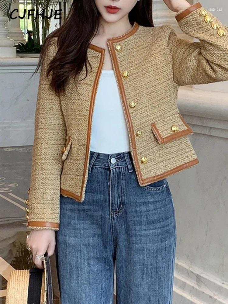 Women's Jackets CJFHJE High Street O-neck Vintage Women Elgeant Woolen Tweed Brand Jacket Lady Autumn Winter Fashion Suit Coats Female