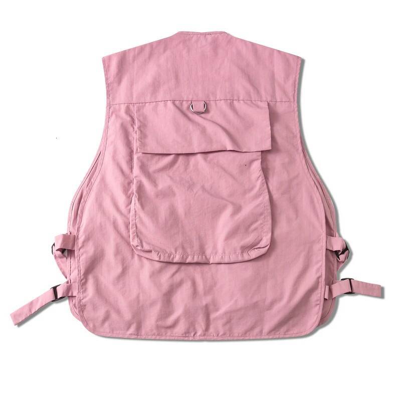 Oversized Pink Vests Multi-Pocket Sleeveless Cargo Jackets Men Military Style Hip Hop Y2k Streetwear Casual Clothes