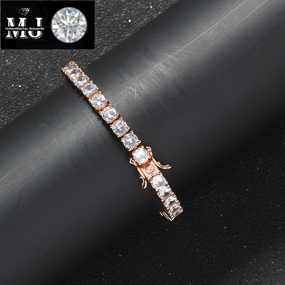 3mm 4mm 5mm Tennis Hip Hop Jewelry Copper Micro Paved Single Row Zircon Bracelet