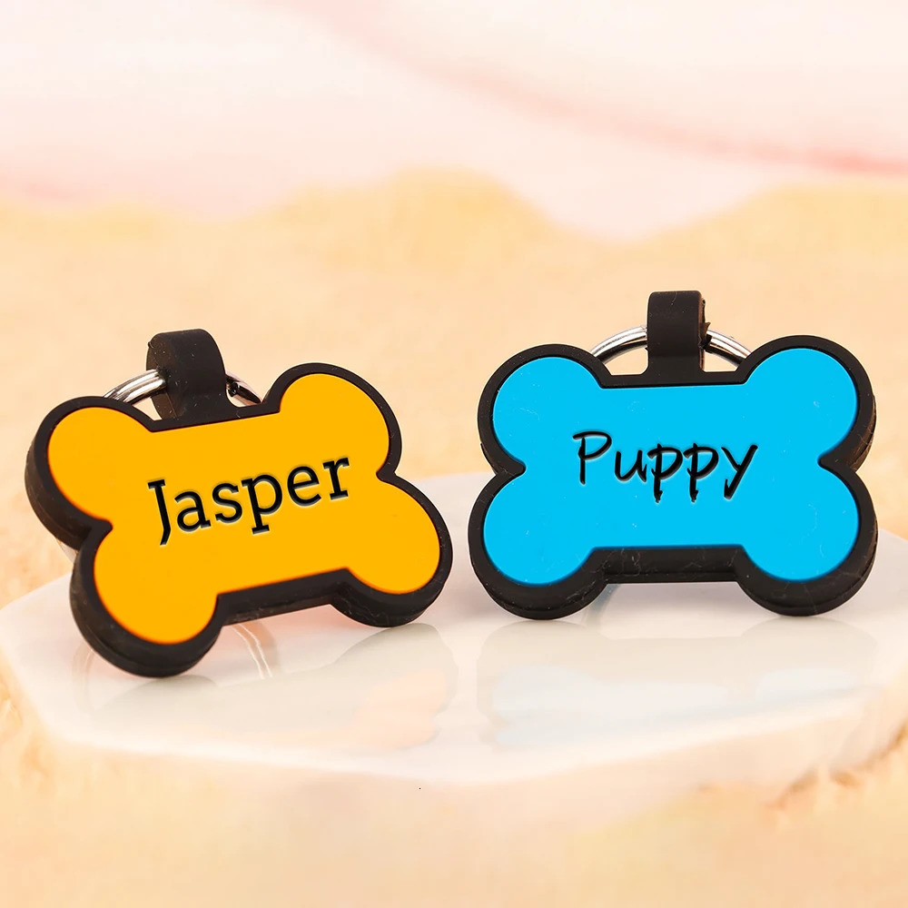 Personalized Bone Silicone Dog Tag Engraved Custom Pet Name Tags Soundless Pet ID Card Gift for Dogs Puppy 250729