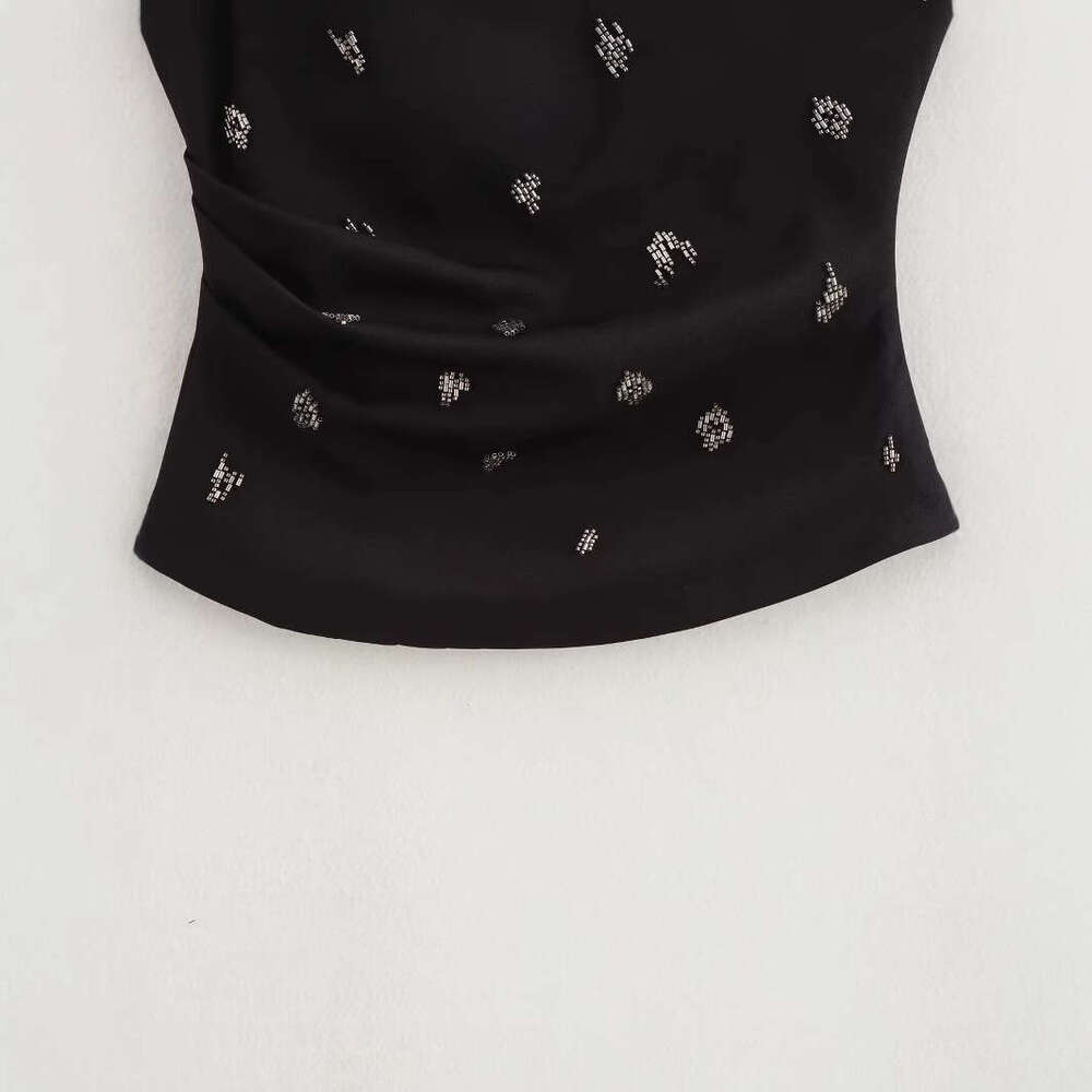 Designer Clothing 2025 Zevity 2024 Women Sexy Single Shoulder Pearl Beading Asymmetrical Blouse Female Side Zipper Slim Shirts Blusas Chic Tops Ls7223