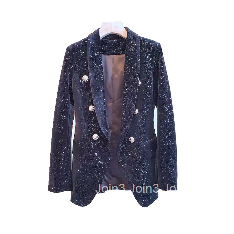 Fall/Winter French Fashion Temperament Velvet Thickened Slim Milk Blazer Women Shining