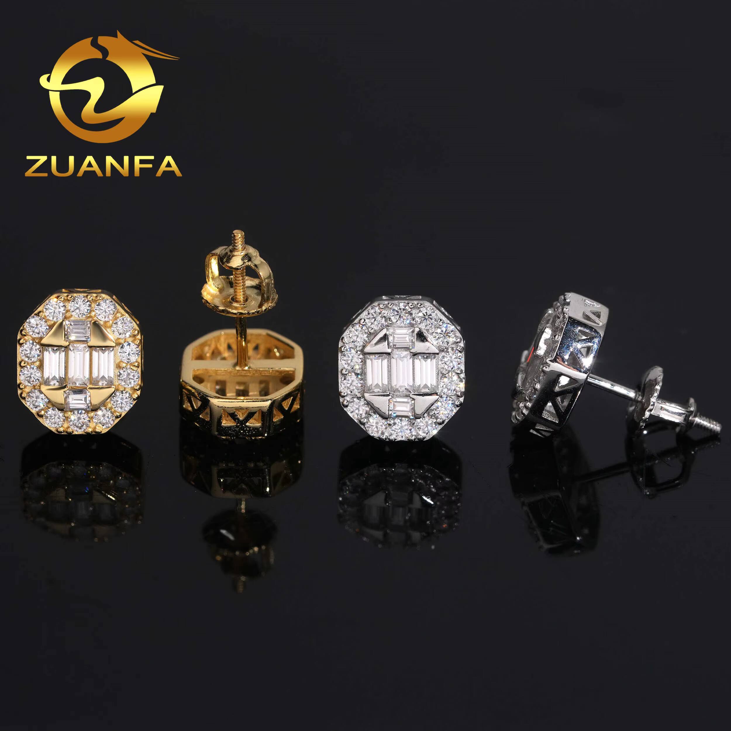 Fashion Mens Moissanite Earrings 925 Silver Stud Earrings Iced Out Hip Hop Earrings Moissanite Screw Back