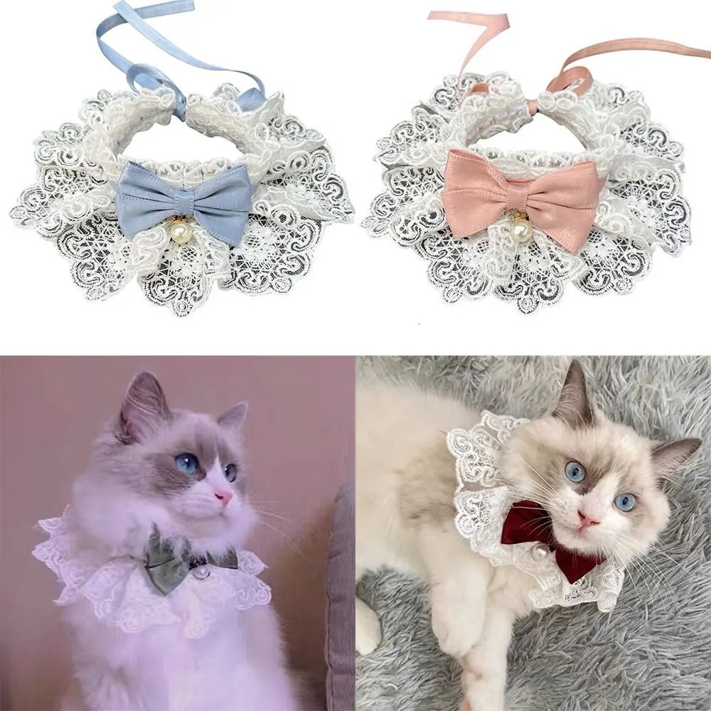 Fashion Neck Strap Dog Saliva Towel Neckerchief Pearl Collar Puppy String Bib Lace Bowknot 250729