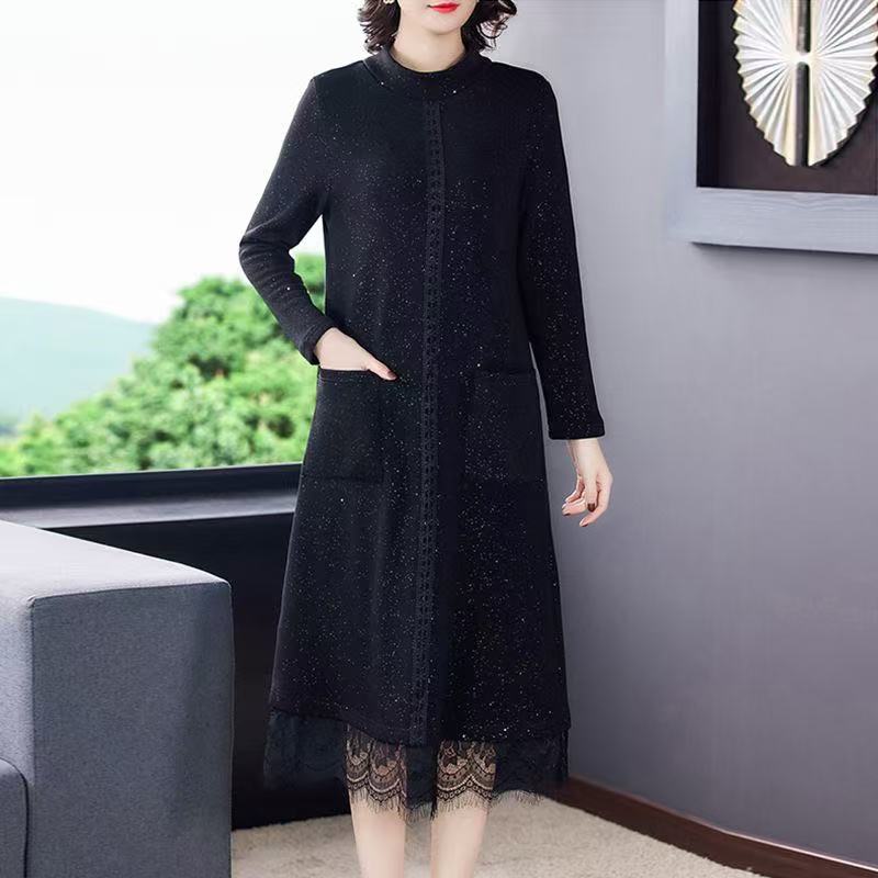 plus size women's new long sleeve high waist printed banquet dress mid-length skirt D02426