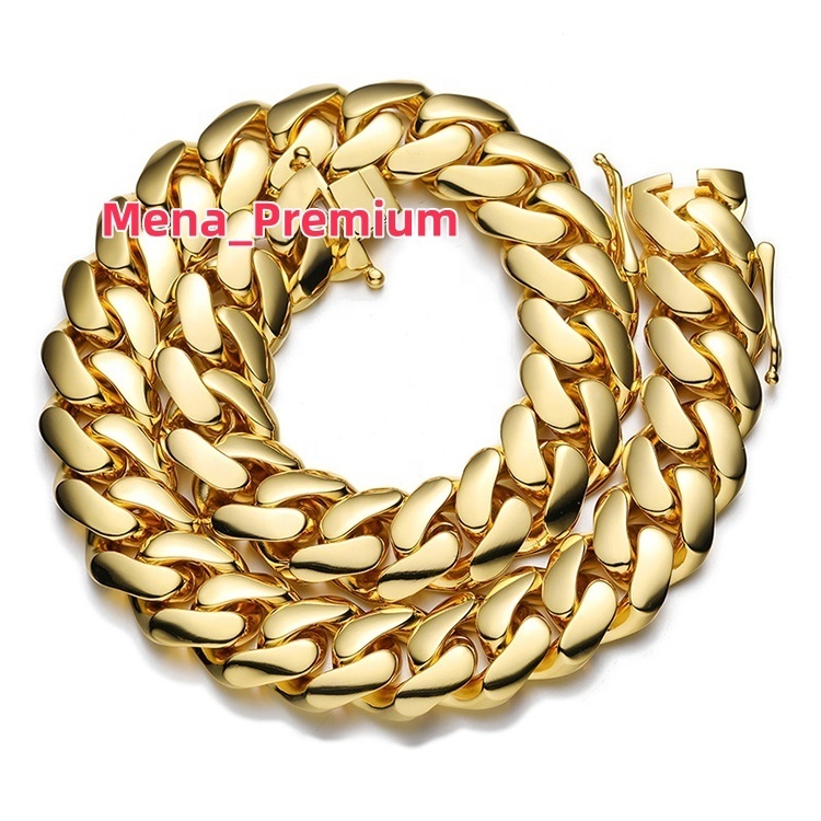 Hot Selling Wholesale 10MM 22MM 18K Gold Plated Stainless Steel Fashion Miamist Big Cuban Link Chain Necklace for Men