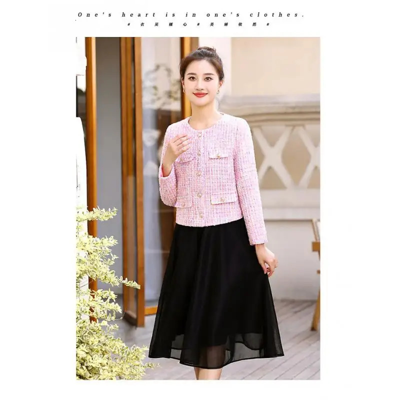 Casual Women Korean Sweet Tweed Jacket Fashion Simple Long Sleeve Coat Elegant Slim Female Chic O Neck Open Stitch Outerwear 250729