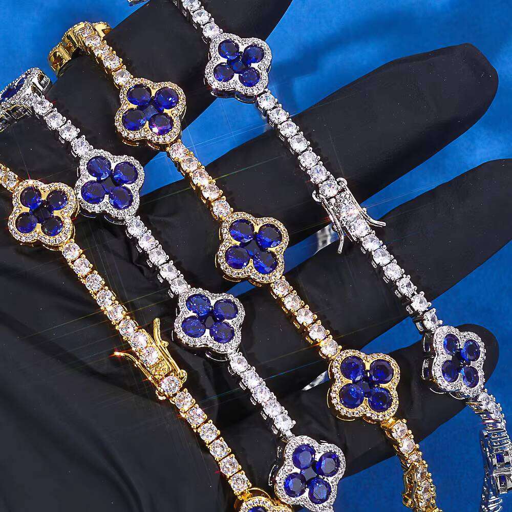 Eskeem Jewelry Bracelet Sterling Sier VVS Moissanite Blue Clover Fashion Unisex Gift Pass Dia Test