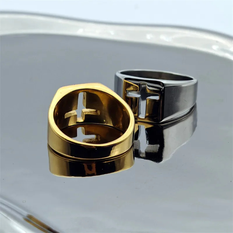 Jesus Cross Ring 316L Stainless Steel Jewelry Polishing Hollow Out Unisex Cross Rings 250729