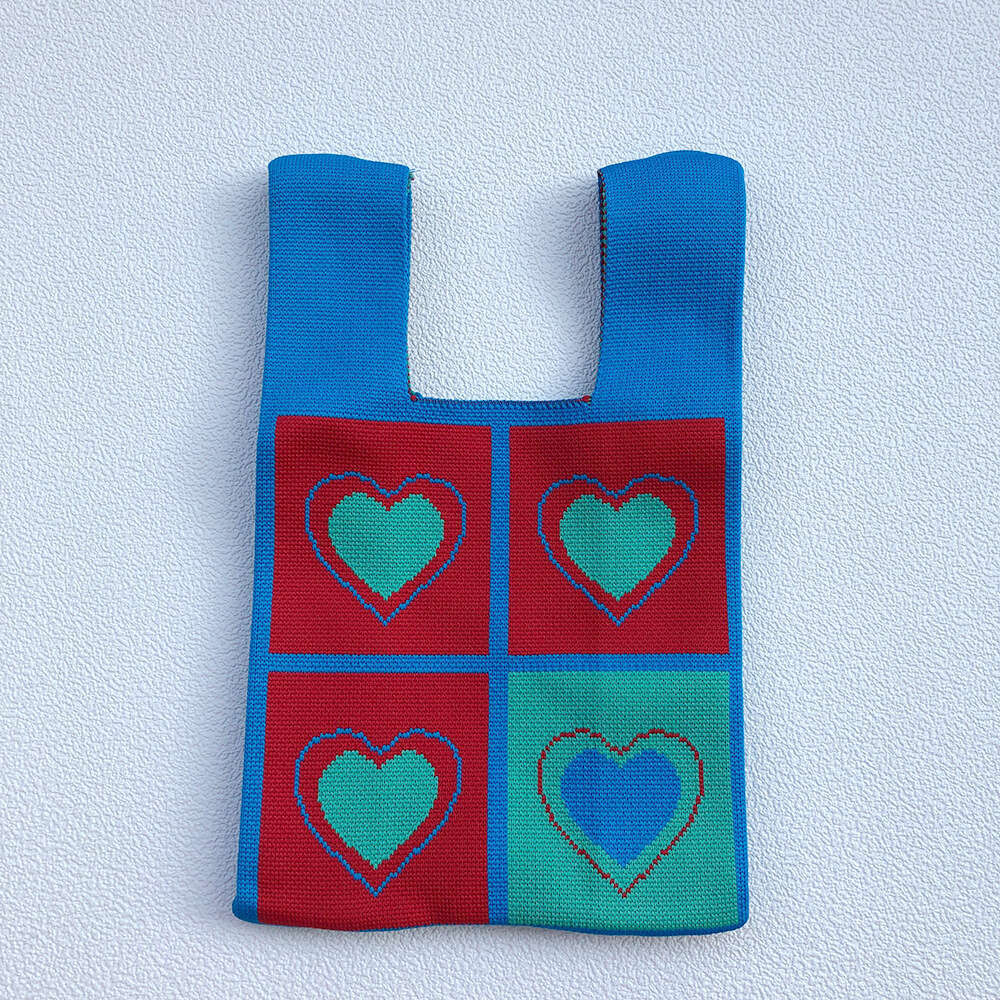 Designer Style Parent-Child Knitted Heart Black Rice Woven Tote Bag Single Shoulder Handbag for Women