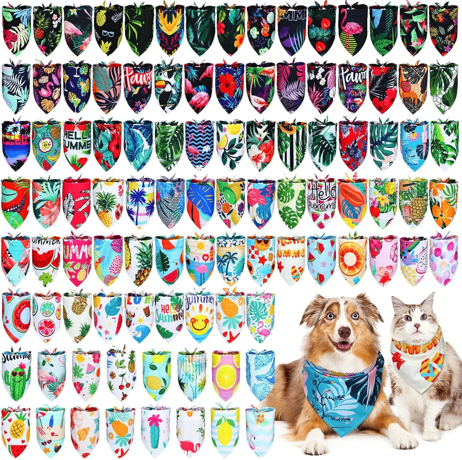 100Pcs Summer Beach Dog Bandanas Bulk Bibs Colorful Triangle Scarf Pet Bandana for Medium Large Dogs Birthday Costume Decoration 250729