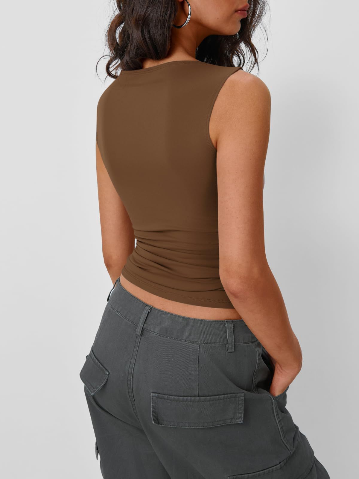 New women's solid color sleeveless navel sleeveless tight leggings round neck vest top