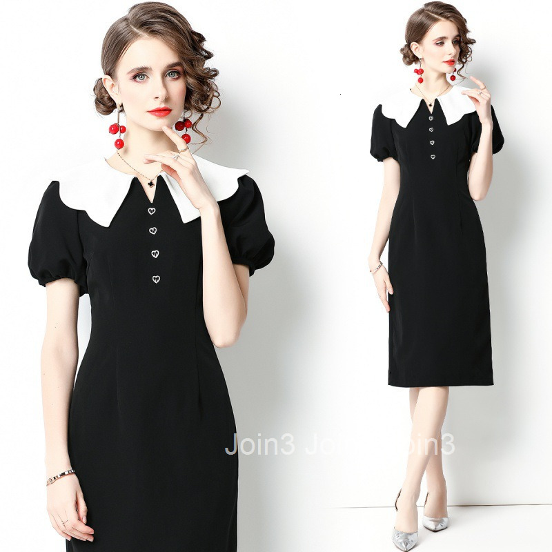 Summer New Womens Style Doll Neck Waistband Lantern Short Sleeve Dress Mid length Non Pilling and Non Fading