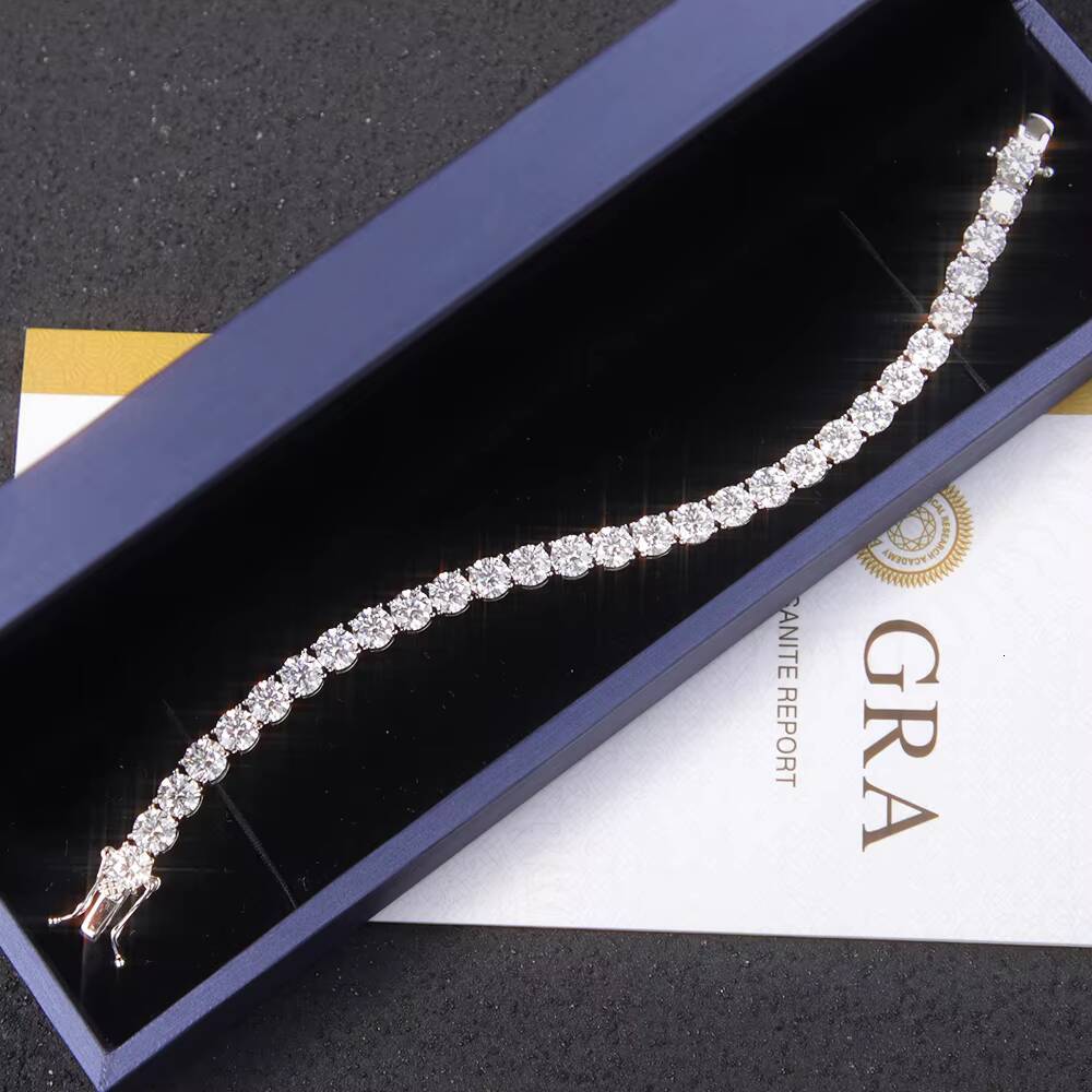 Yu Ying 7~9inch S925 Sterling Silver Mossanite Tennis Bracelet 4mm Moissanite Tennis Chain for Women Men Jewelry