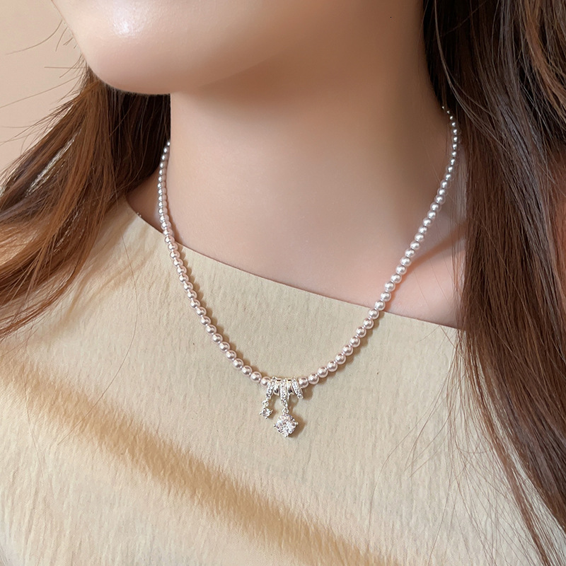 Sier Multi-layer Circle Geometric Zircon Pendant Pearl Necklace for Women 2025 New Style Choker Light Niche Collarbone Chain Jewelry for Women Jewelry