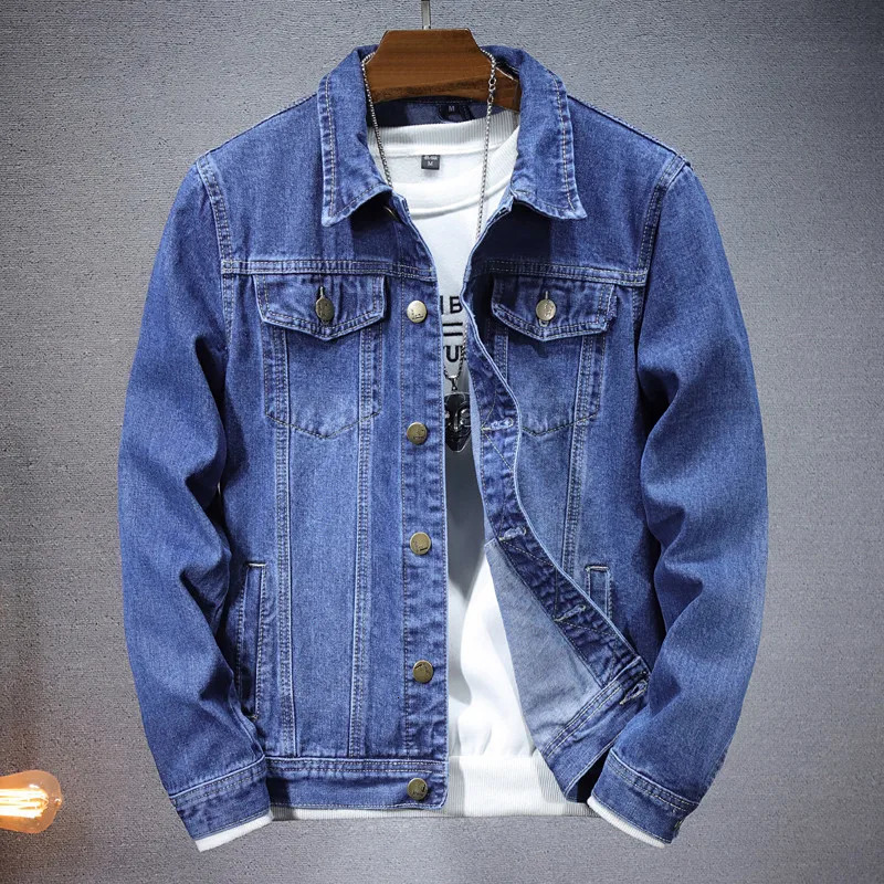 Summer Men Pure Colour Denim Jacket Singlebreasted Lapel Daily Casual Coats 250717