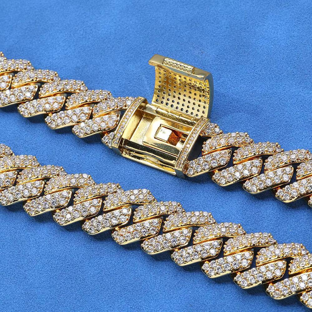 15mm Double Layer Moissanite Cuban Chain Necklace | S925 Sterling Silver Claw Setting Hip Hop Style