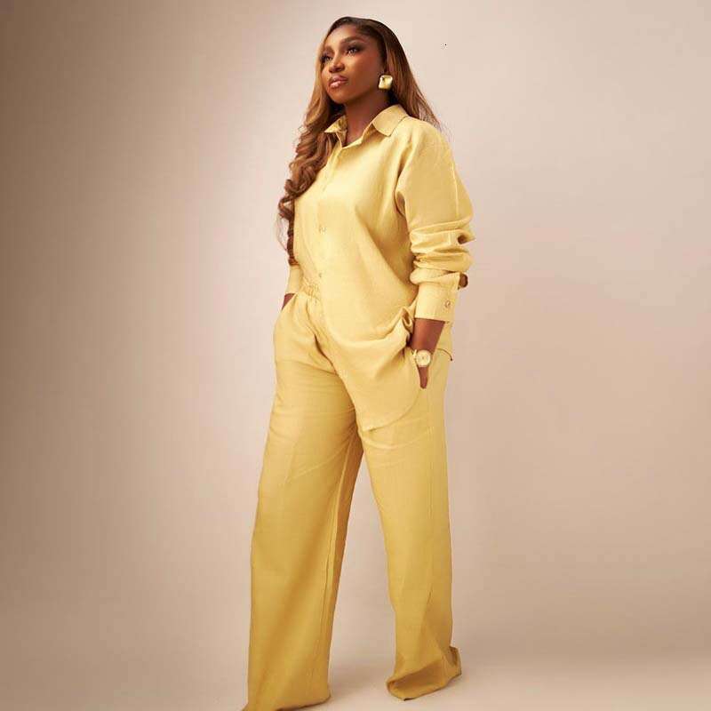 Women's Casual Fashion Plus Size Loose Long Sleeve Shirt And Pants Two-Piece Set B5