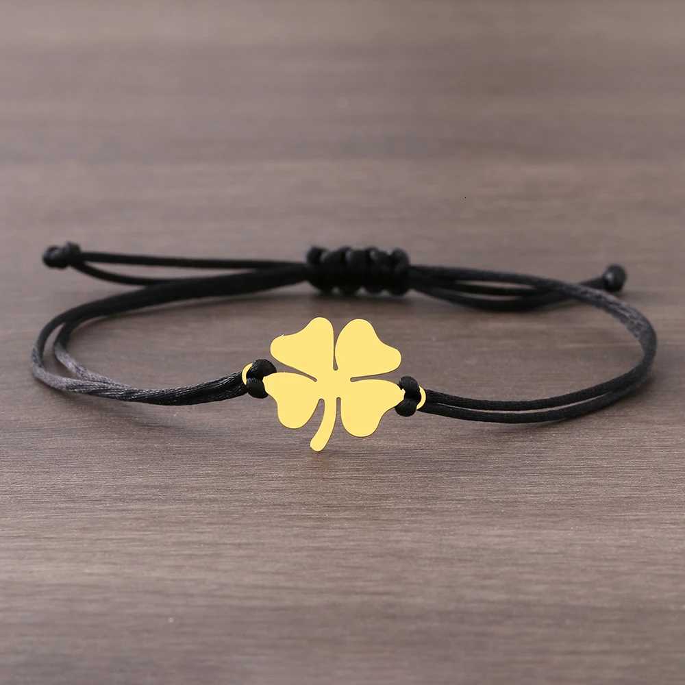 Stainless Steel Bracelets Trendy Clover Hand Braided Lucky Black Red Rope Fashion Charm Bracelet for Women Jewelry Party Gifts Z250729