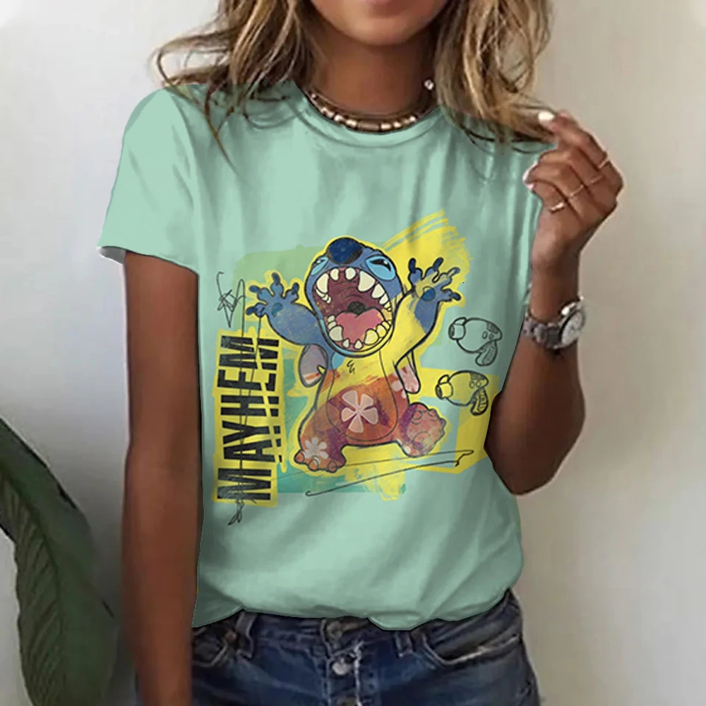 Kawaii Cartoon Happy Stitch Heart Kiss Women Tops 2024 Summer Plus Size S3XL Tshirts 3D Shirt Hippie Tee Woman Clothes 250724